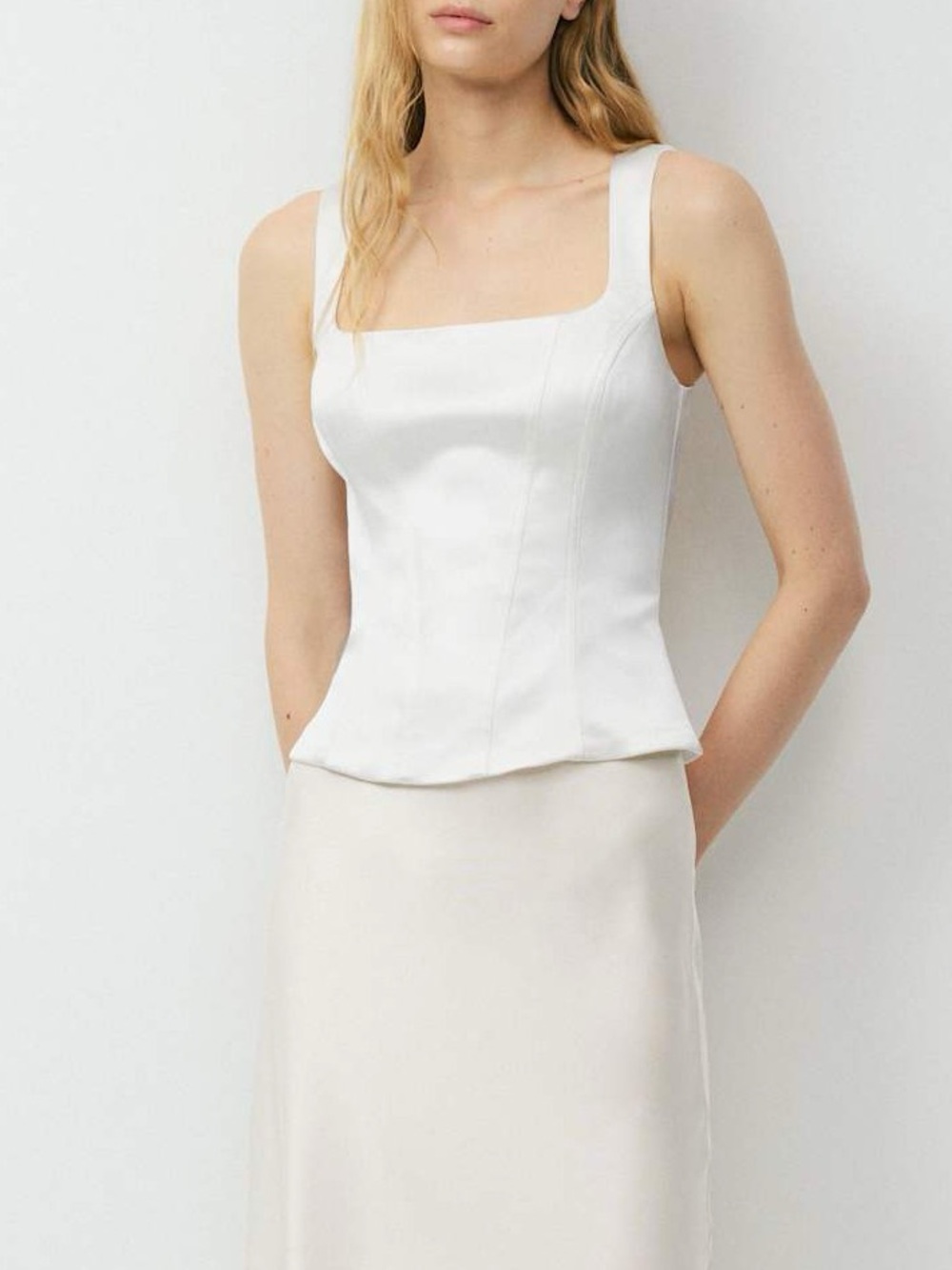 NEW ARTIZIA TEN White Square Neck Tank Top Elegant CAPRICE LIGHT BIRCH MEDIUM
